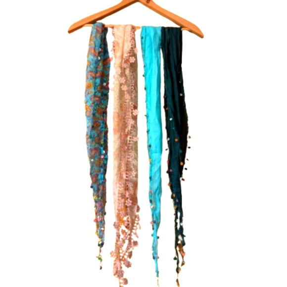 Turkish Made Lace Bead Trim Accent Scarves - Picture 1 of 3